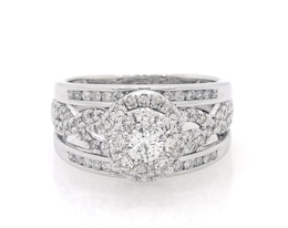 Previously Owned Round-Cut Diamond Halo Bridal Set 1-1/5 ct tw 14K White Gold Size 7.25