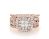 Thumbnail Image 1 of Previously Owned Princess-Cut Quad Double Halo Bridal Set 1-3/8 ct tw 14K Two-Tone Gold Size 7.75