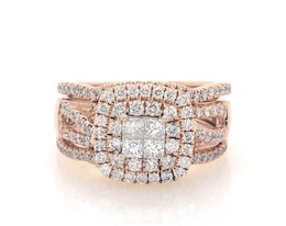 Previously Owned Princess-Cut Quad Double Halo Bridal Set 1-3/8 ct tw 14K Two-Tone Gold Size 7.75