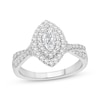 Thumbnail Image 1 of Previously Owned Lab-Grown Diamonds Marquise-Cut Double Halo Engagement Ring 3/4 ct tw 14K White Gold