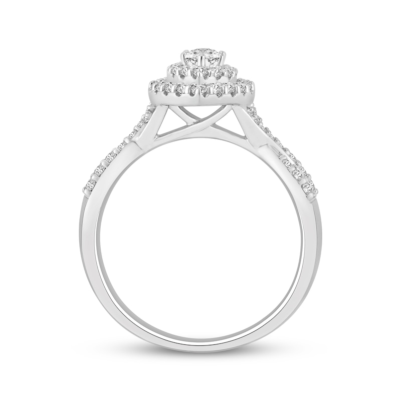Main Image 3 of Previously Owned Lab-Grown Diamonds Marquise-Cut Double Halo Engagement Ring 3/4 ct tw 14K White Gold