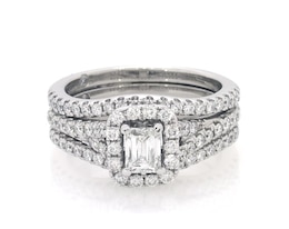 Previously Owned Emerald-Cut Diamond Halo Bridal Set 1-1/3 ct tw 14K White Gold Size 6.75