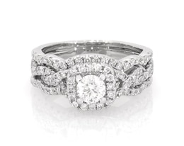 Previously Owned Round-Cut Diamond Twist Shank Soldered Bridal Set 1-1/6 ct tw 14K White Gold Size 6.5