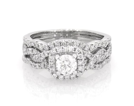 Previously Owned Round-Cut Diamond Twist Shank Soldered Bridal Set 1-1/6 ct tw 14K White Gold Size 6.5