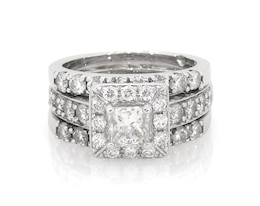 Previously Owned The LEO Diamond Princess-Cut Bridal Set 2-1/8 ct tw 14K White Gold Size 5.75
