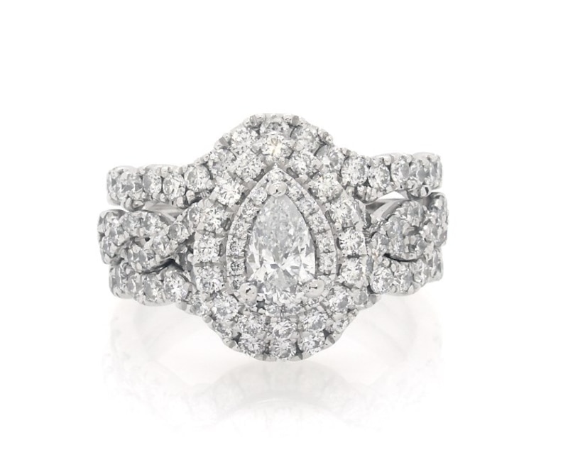 Main Image 1 of Previously Owned Neil Lane Pear-Shaped Double Halo Bridal Set 1-7/8 ct tw 14K White Gold Size 6.75