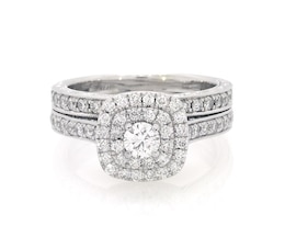 Previously Owned Neil Lane Round-Cut Diamond Double Halo Bridal Set 1 ct tw 14K White Gold Size 6.75