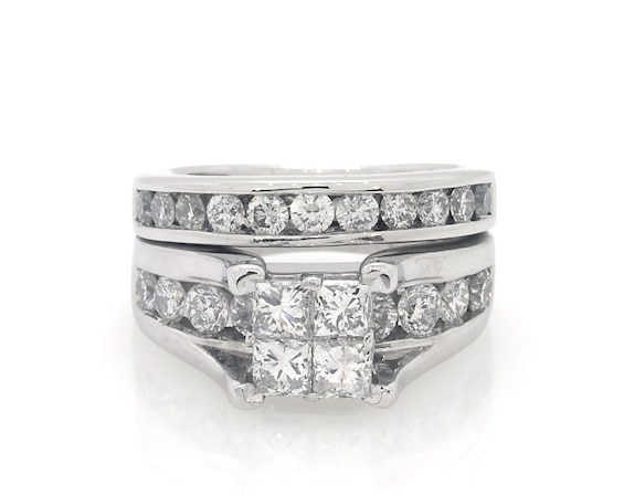 Previously Owned Princess-Cut Quad Diamond Bridal Set 1-/8 ct tw 14K White Gold Size