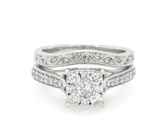 Previously Owned Multi-Diamond Bridal Set 3/4 ct tw 10K White Gold 6.75