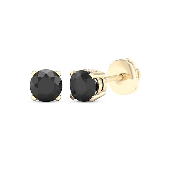 Previously Owned Round-cut Black Diamond Solitaire Stud Earrings 2 ct tw 10K Yellow Gold