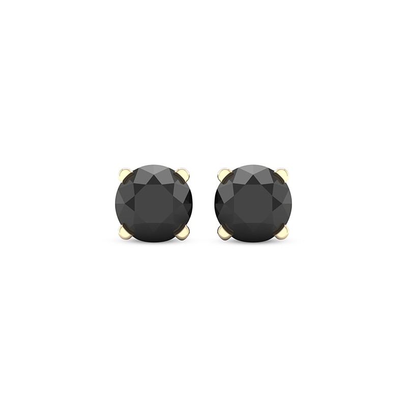 Main Image 2 of Previously Owned Round-cut Black Diamond Solitaire Stud Earrings 2 ct tw 10K Yellow Gold