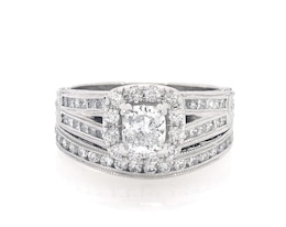 Previously Owned Neil Lane Cushion-Cut Diamond Halo Bridal Set 1-5/8 ct tw 14K White Gold Size 6.5