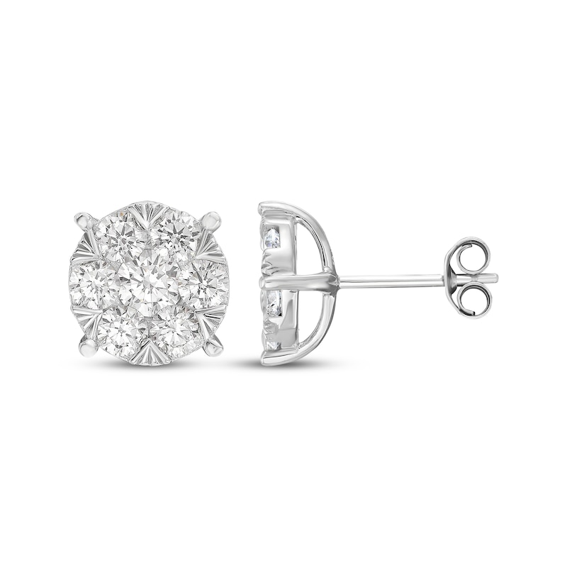 Main Image 1 of Previously Owned KAY Lab-Grown Diamonds Multi-Stone Circle Stud Earrings 1-1/2 ct tw 10K White Gold