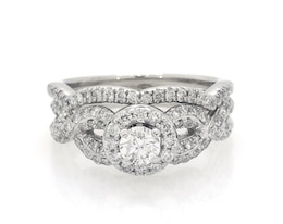Previously Owned Round-Cut Diamond Halo Bridal Set 1 ct tw 14K White Gold Size 6.5