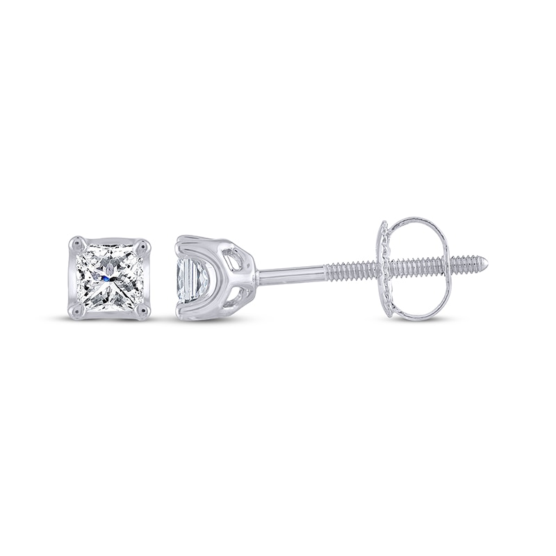 Main Image 3 of Previously Owned THE LEO Legacy Lab-Grown Diamond Princess-Cut Solitaire Stud Earrings 1/2 ct tw 14K White Gold (F/VS2)