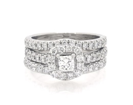 Previously Owned Neil Lane Princess-Cut Diamond Halo Bridal Set 1-1/4 ct tw 14K White Gold Size 5.5