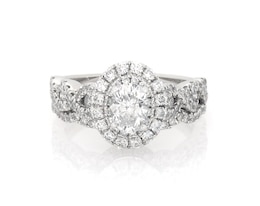 Previously Owned Neil Lane Oval-Cut Diamond Halo Bridal Set 1-3/8 ct tw 14K White Gold Size 4.75