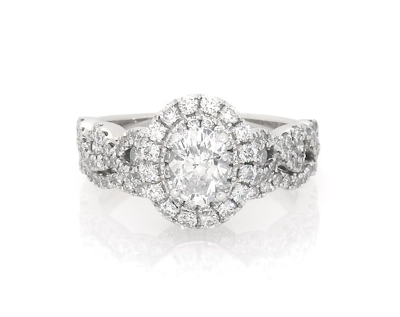 Previously Owned Neil Lane Oval-Cut Diamond Halo Bridal Set 1-3/8 ct tw 14K White Gold Size 4.75