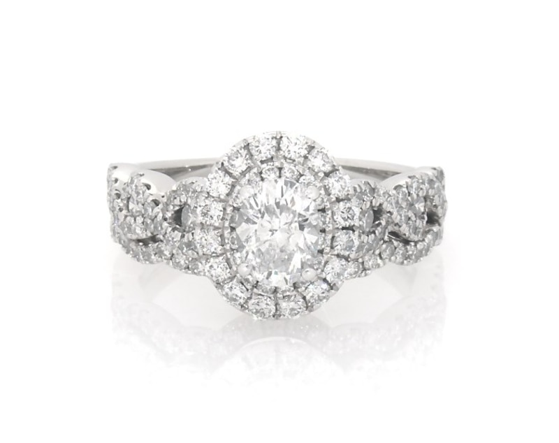 Main Image 1 of Previously Owned Neil Lane Oval-Cut Diamond Halo Bridal Set 1-3/8 ct tw 14K White Gold Size 4.75