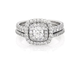 Previously Owned Neil Lane Cushion-Cut Diamond Double Halo Bridal Set 1-3/8 ct tw 14K White Gold Size 6.5