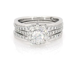 Previously Owned Round-Cut Diamond Halo Bridal Set 1-1/3 ct tw 14K White Gold Size 6.75