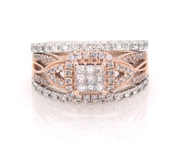 Previously Owned Princess-Cut Multi-Diamond Bridal Set 1 ct tw 10K Two-Tone Gold Size 6.75
