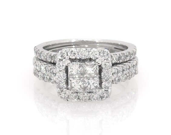 Previously Owned Princess-Cut Quad Diamond Bridal Set 1-3/8 ct tw 14K White Gold Size 4.5