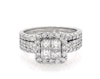 Thumbnail Image 1 of Previously Owned Princess-Cut Quad Diamond Cushion Halo Bridal Set 2 ct tw 14K White Gold Size 6.75