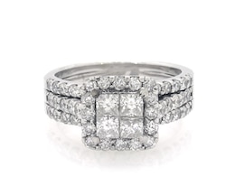 Previously Owned Princess-Cut Quad Diamond Cushion Halo Bridal Set 2 ct tw 14K White Gold Size 6.75