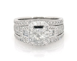 Previously Owned Neil Lane Studio Radiant-Cut Diamond Halo Bridal Set 2-5/8 ct tw 14K White Gold Size 7.75