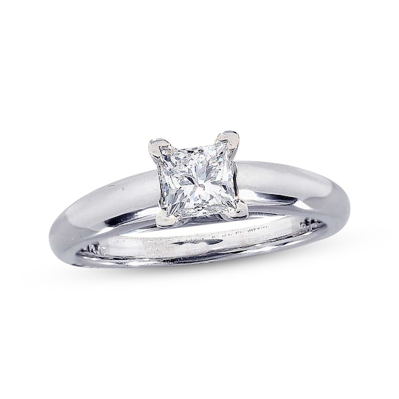 Previously Owned Certified Princess-Cut Diamond Solitaire Engagement Ring 3/4 ct tw 14K White Gold & Platinum (F/I1)