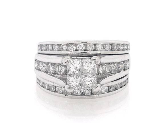 Previously Owned Princess-Cut Quad Diamond Bridal Set 1-5/8 ct tw 14K White Gold Size 5.5