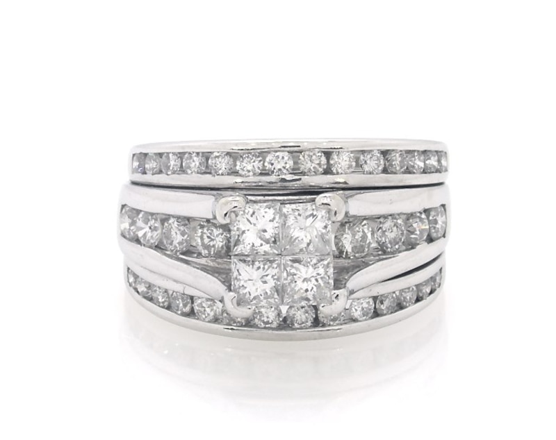 Main Image 1 of Previously Owned Princess-Cut Quad Diamond Bridal Set 1-5/8 ct tw 14K White Gold Size 5.5