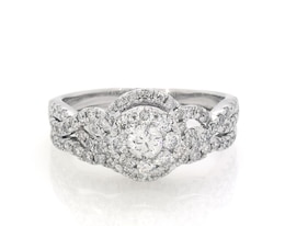 Previously Owned Round-Cut Diamond Halo Bridal Set 1-1/5 ct tw 14K White Gold Size 8.25