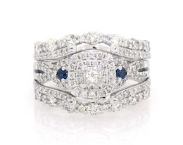 Previously Owned Princess-Cut Diamond & Blue Sapphire Bridal Set 2 ct tw 14K White Gold Size 9.75