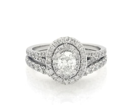 Previously Owned Neil Lane Oval-Cut Diamond Double Halo Bridal Set 1-1/2 ct tw 14K White Gold Size 7.5