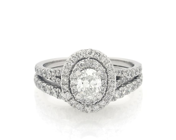 Previously Owned Neil Lane Oval-Cut Diamond Double Halo Bridal Set 1-1/2 ct tw 14K White Gold Size 7.5