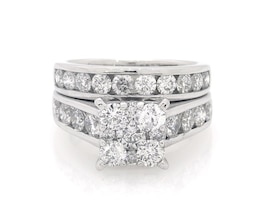 Previously Owned Multi-Diamond Square Center Bridal Set 2-3/4 ct tw 14K White Gold Size 6.75