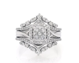 Previously Owned Multi-Diamond Halo Bridal Set 3/4 ct tw 10K White Gold Size 6.5