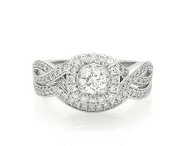 Previously Owned Neil Lane Round-Cut Diamond Halo Bridal Set 7/8 ct tw 14K White Gold Size 6.5