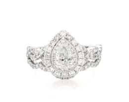 Previously Owned Neil Lane Pear-Shaped Diamond Double Halo Bridal Set 1-3/8 ct tw 14K White Gold Size 5.25