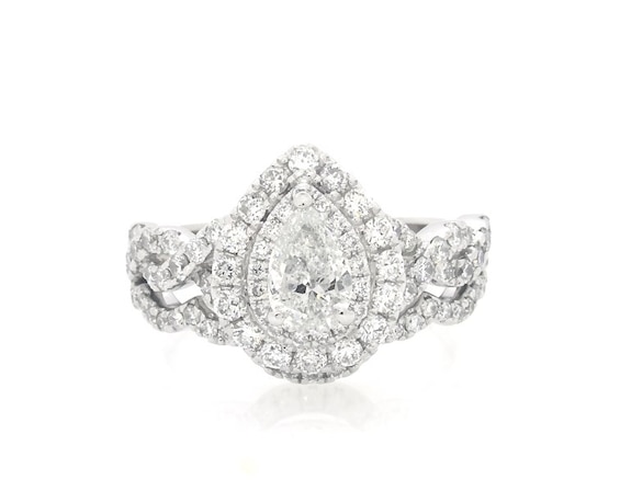 Previously Owned Neil Lane Pear-Shaped Diamond Double Halo Bridal Set 1-3/8 ct tw 14K White Gold Size 5.25