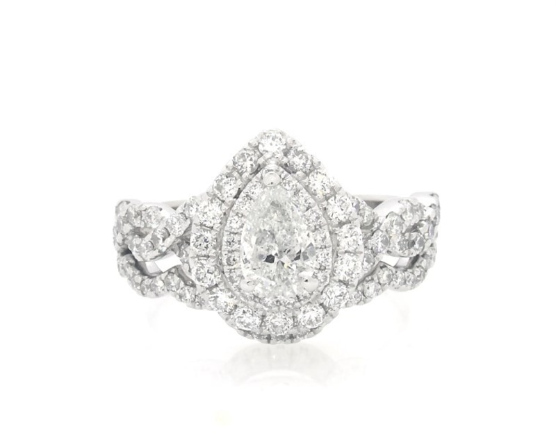 Main Image 1 of Previously Owned Neil Lane Pear-Shaped Diamond Double Halo Bridal Set 1-3/8 ct tw 14K White Gold Size 5.25