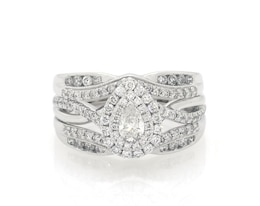 Previously Owned Pear-Shaped Diamond Double Halo Bridal Set 3/4 ct tw 14K White Gold Size 6