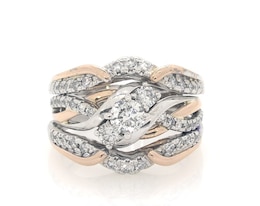Previously Owned Round-Cut Three-Stone Diamond Bridal Set 7/8 ct tw 14K Two-Tone Gold Size 5.75