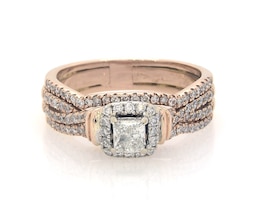 Previously Owned Princess-Cut Diamond Halo Bridal Set 7/8 ct tw 14K Two-Tone Gold Size 7.5