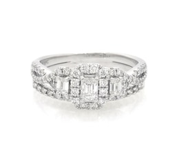 Previously Owned Emerald-Cut Diamond Three-Stone Bridal Set 1 ct tw 10K White Gold Size 8