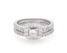 Previously Owned Neil Lane Princess-Cut Diamond Halo Bridal Set 1 ct tw 14K White Gold Size 5.5