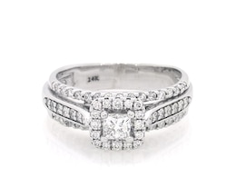 Previously Owned Princess-Cut Diamond Halo Bridal Set 1 ct tw 14K White Gold Size 9.25