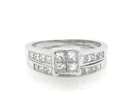 Previously Owned Princess-Cut Quad Diamond Bridal Set 1-1/6 ct tw 14K White Gold Size 6.75
